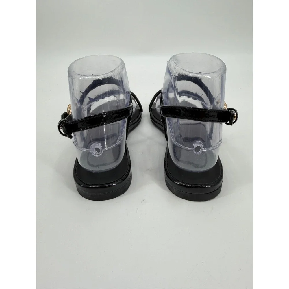 J.Crew Women Black Patent Leather Strappy Slingback Flat Sandals Size 6.5